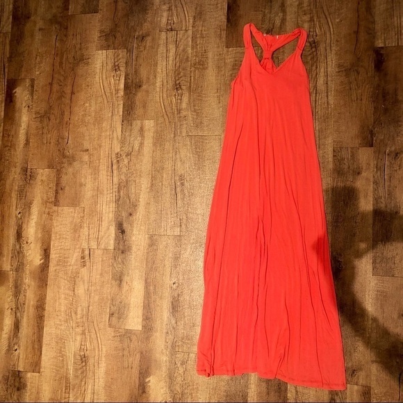 Tangerine, racerback long dress. The top is lined but not padded.  Size 8. - Picture 5 of 12